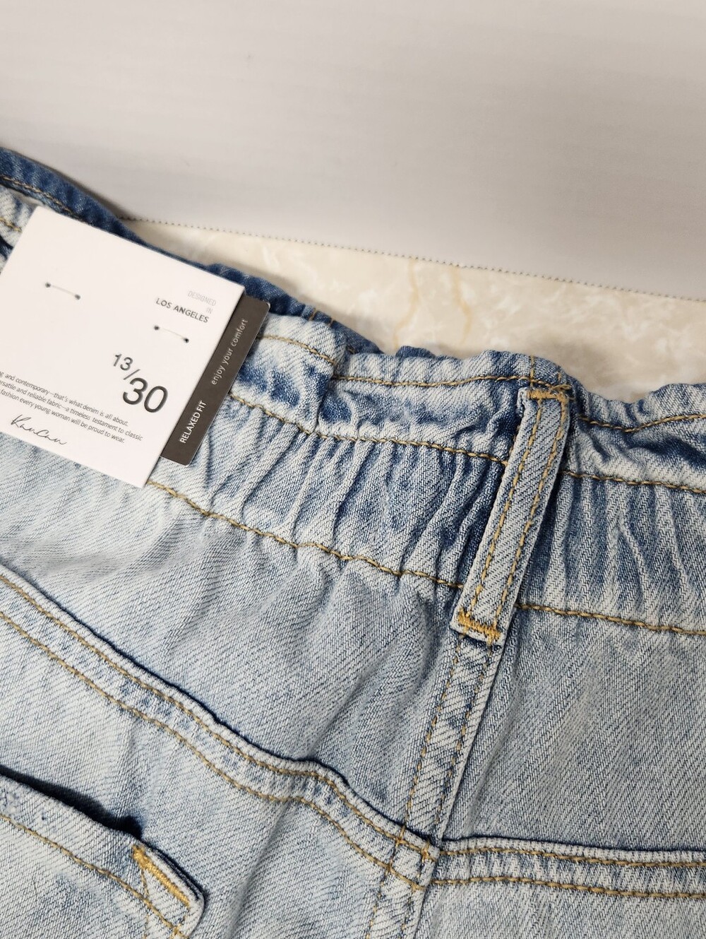 Kancan High Rise Paper Bag Light Wash Distressed Jeans Sz 13 / 30 New - Picture 11 of 12